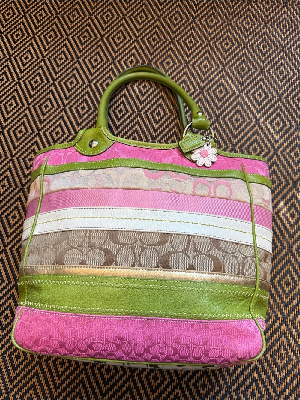 Vintage Y2K Coach BLEECKER patchwork stripe signature jacquard tote F14726